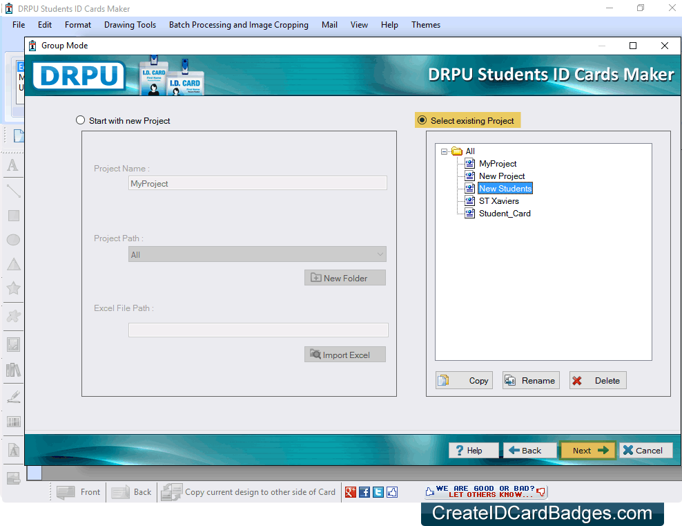 Select existing Project Select existing Project