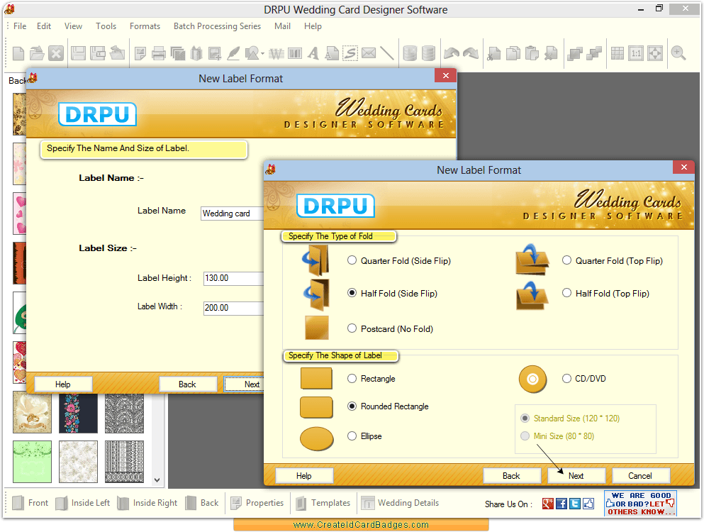 Specify label name and type Specify label name and type