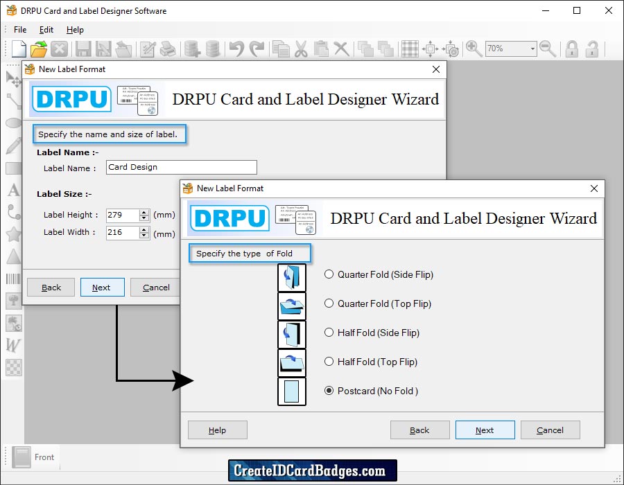 Choose label type and size