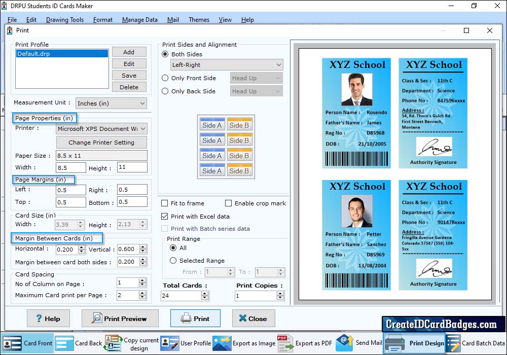 Print created student ID cards