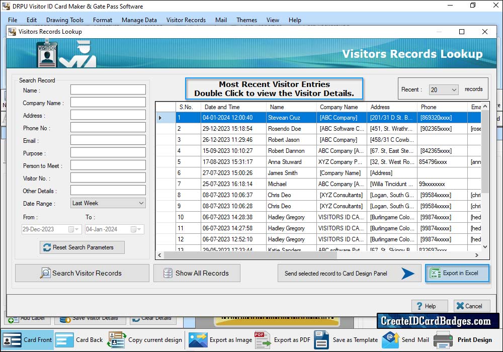 Visitors Records Lookup